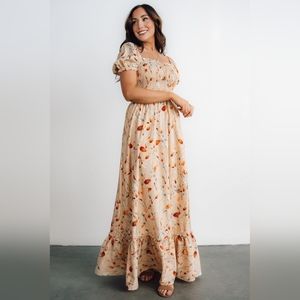 NWT Baltic Born Capri Smocked Maxi Dress Golden Print Floral Small